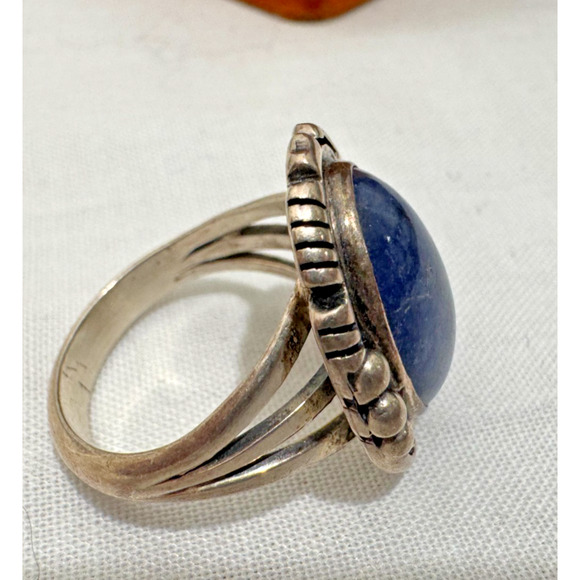 Lapis Lazuli Silver Womens Ring Sz 8 8.5 Oval Signed Inca Sterling Engraved - Picture 2 of 6
